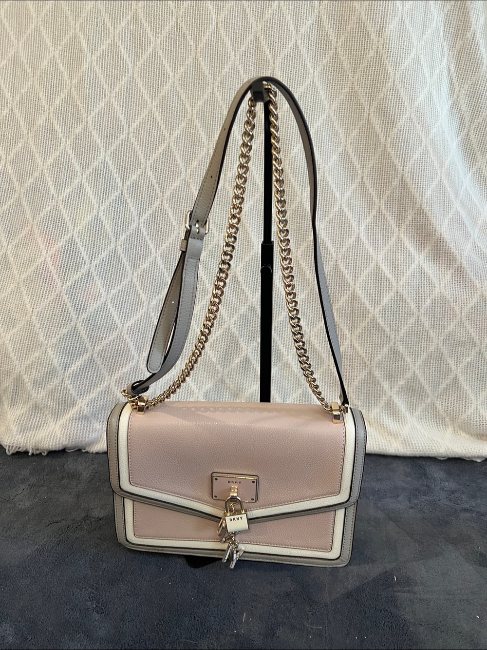 DKNY Pink and Cream Leather Chain Shoulder Bag